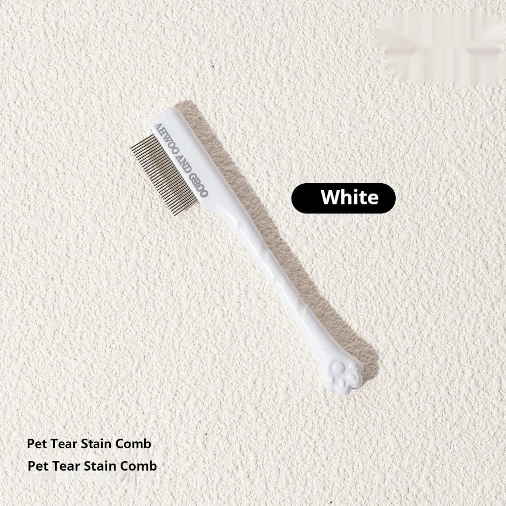 Black ABS plastic pet tear stain comb and scissors set on white background