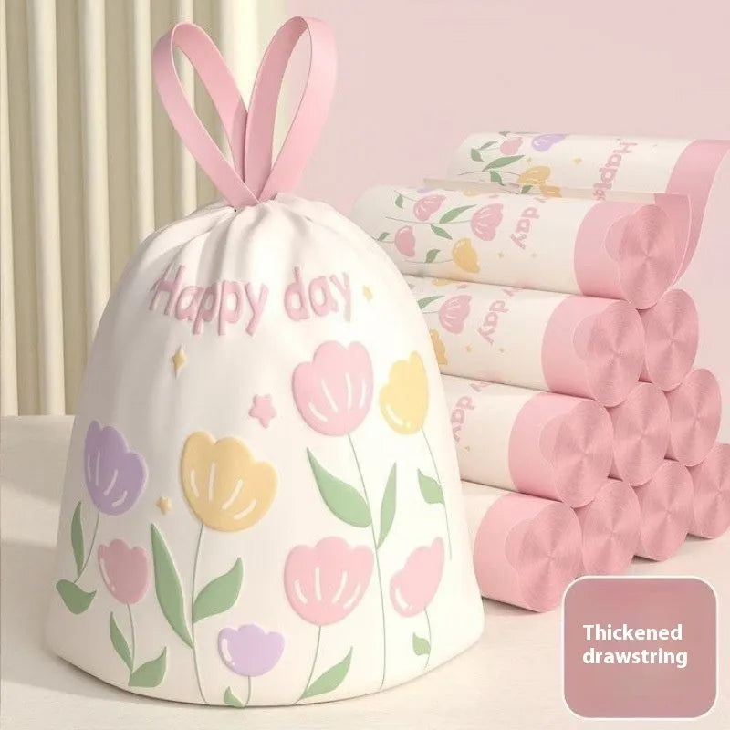 Pink degradable garbage bags with argy wormwood mosquito repellent, bold drawstring, 44x48cm