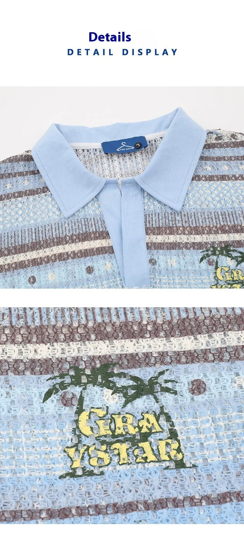 Man wearing a loose-fit blue printed short sleeve casual shirt made from polyester.