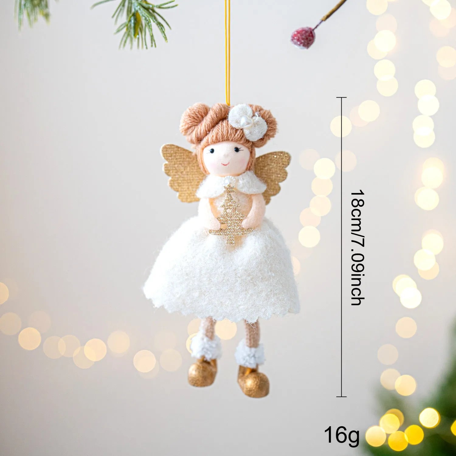 Soft pink and white cloth Christmas angel wings plush pendant ornament hanging.