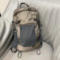Natural revival khaki light solid colour nylon backpack with contrast details and curved shoulder straps
