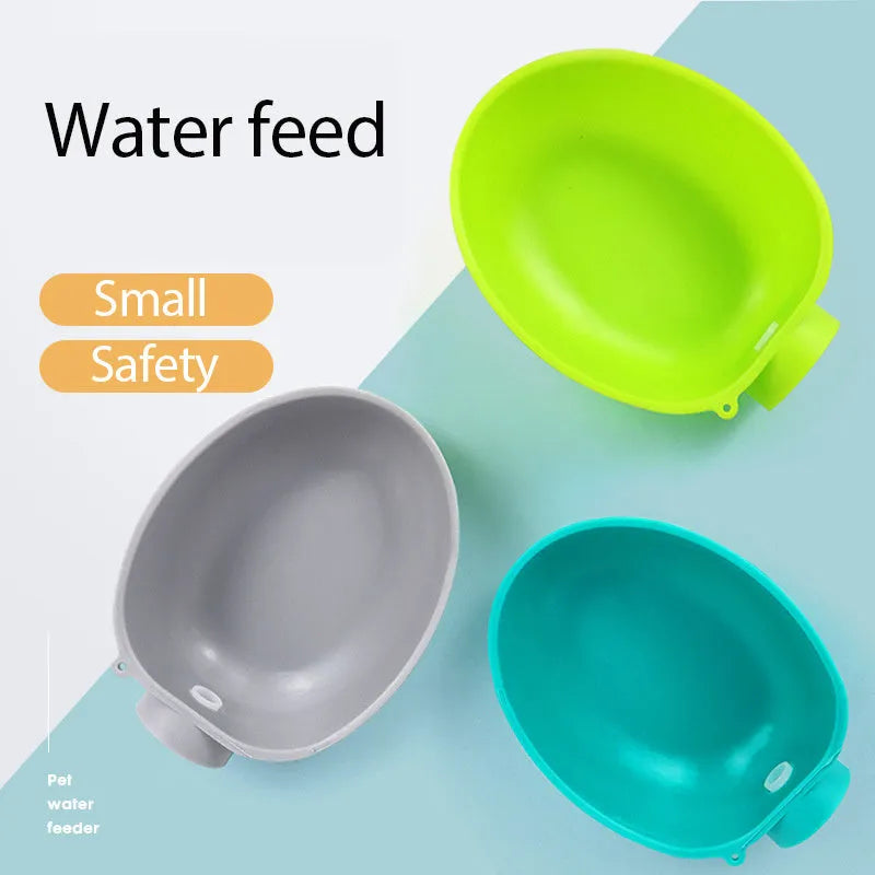 Portable dog drinking bowl in blue, 125x95x40mm, ABS material, slow-flow valve for outdoor dog feeding