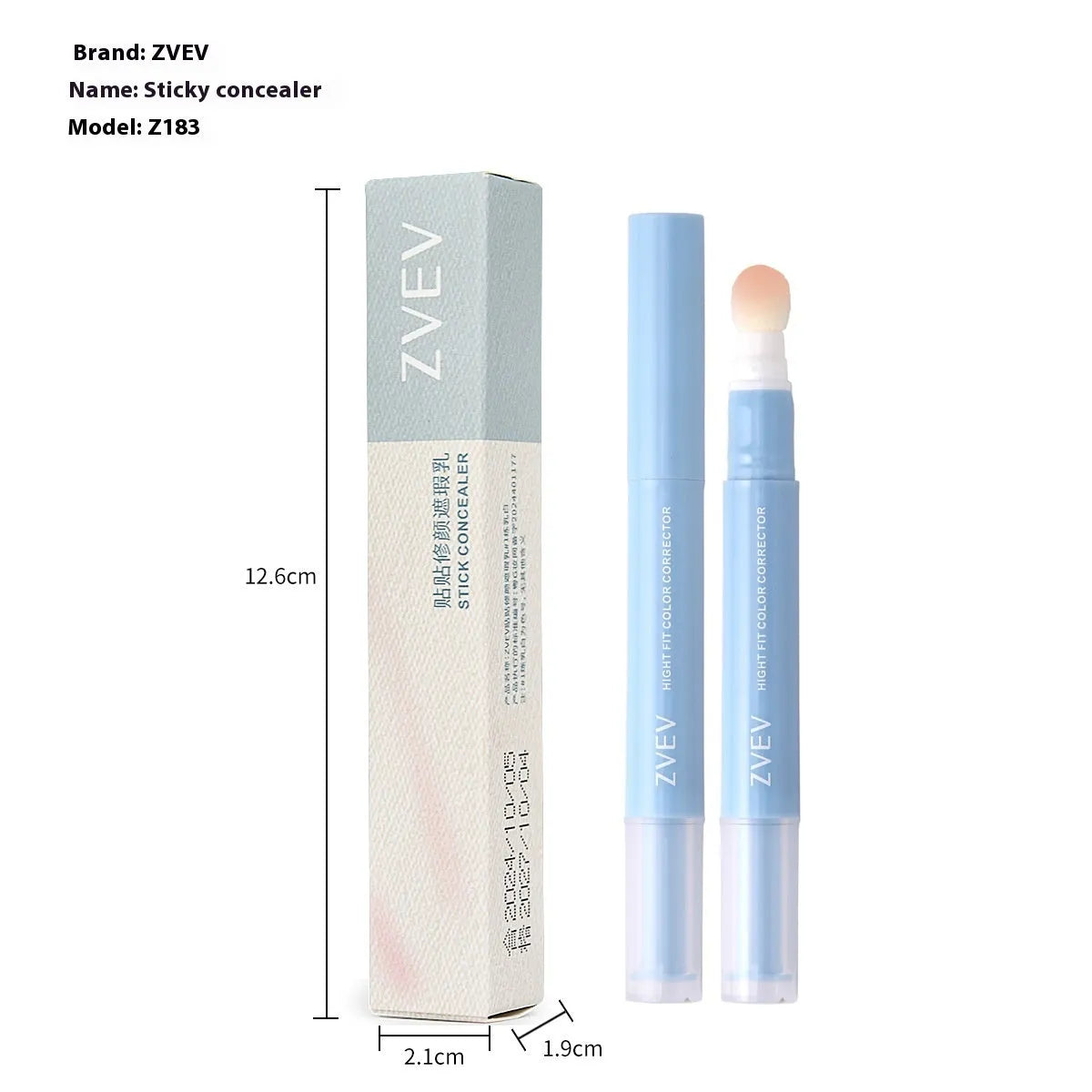 Concealer cream tube with sponge brush applicator in 1.5g size showing three colour options