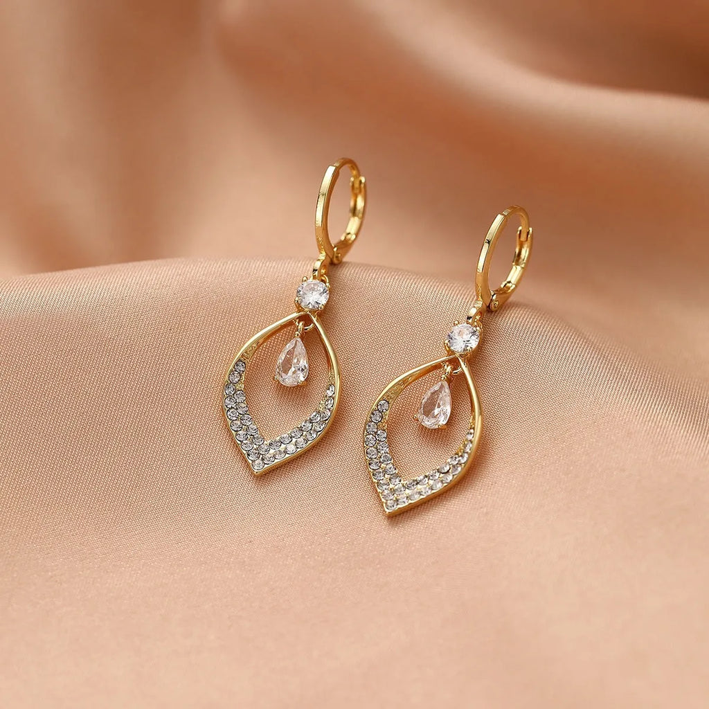 Copper zircon water drop tassel earrings with gold or silver electroplated ear buckles