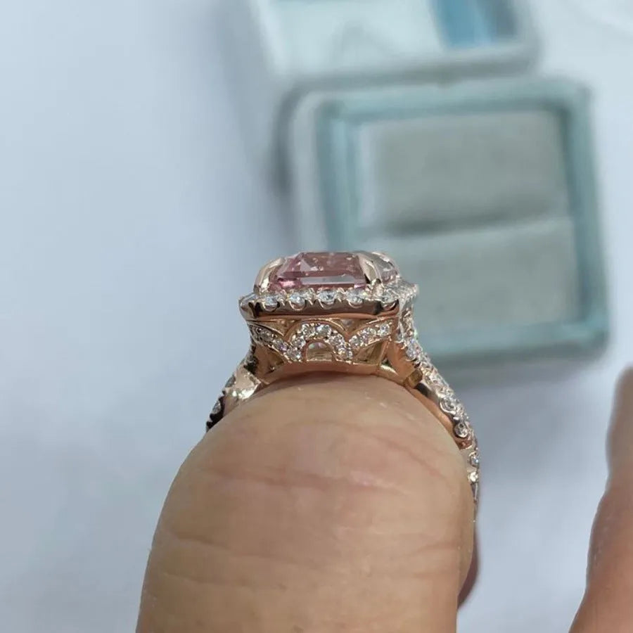 Rose gold geometric alloy ring showing electroplated finish and contemporary design