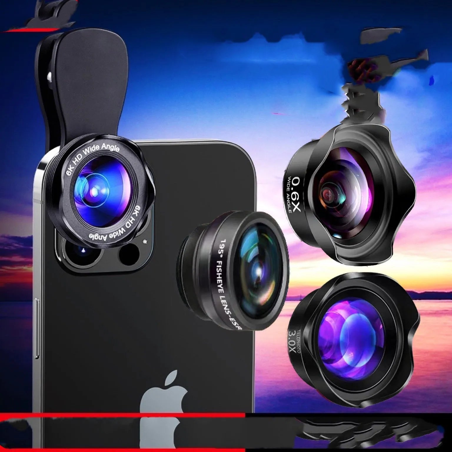 6K SLR-level super wide-angle HD macro external phone camera lens kit in Fashion Black