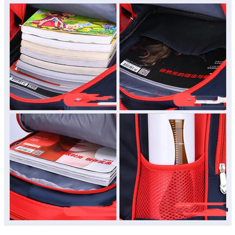 Blue cartoon anime print school backpack with double straps and matching pencil case for students