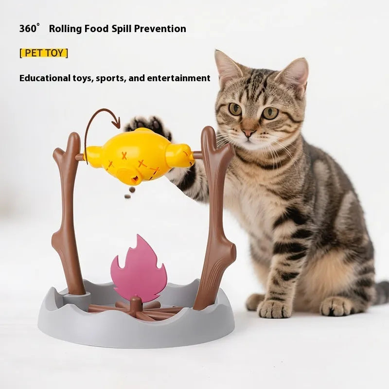 Barbecue design tumbling cat food feeder toy with leakage mechanism measuring 30cm