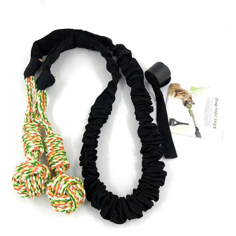 Braided cotton dog tug of war rope toy in black colour with handle sections