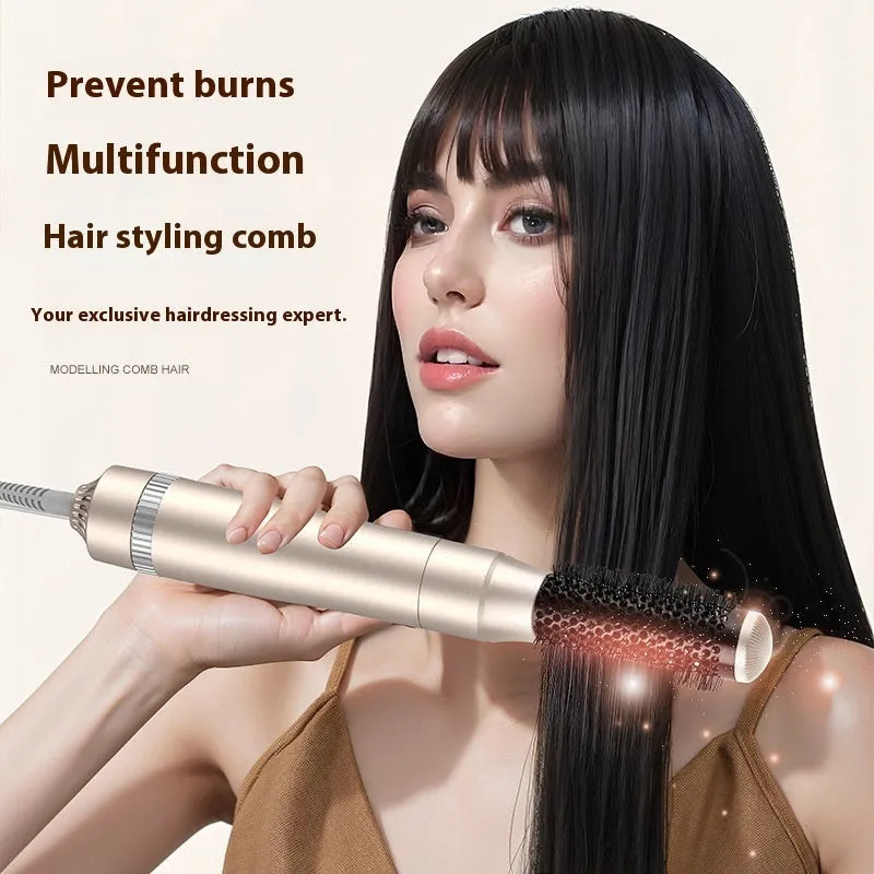 Champagne gold five-in-one hot air comb hair curler and straightener with comb styling attachments