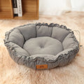 Grey and green reversible donut-shaped pet bed for cats and dogs, shown in small, medium, and large sizes.