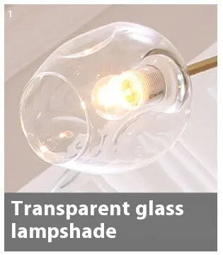 Nordic branch ceiling lamp with iron frame, glass shades, and integrated LED for dining room, bedroom, or living room
