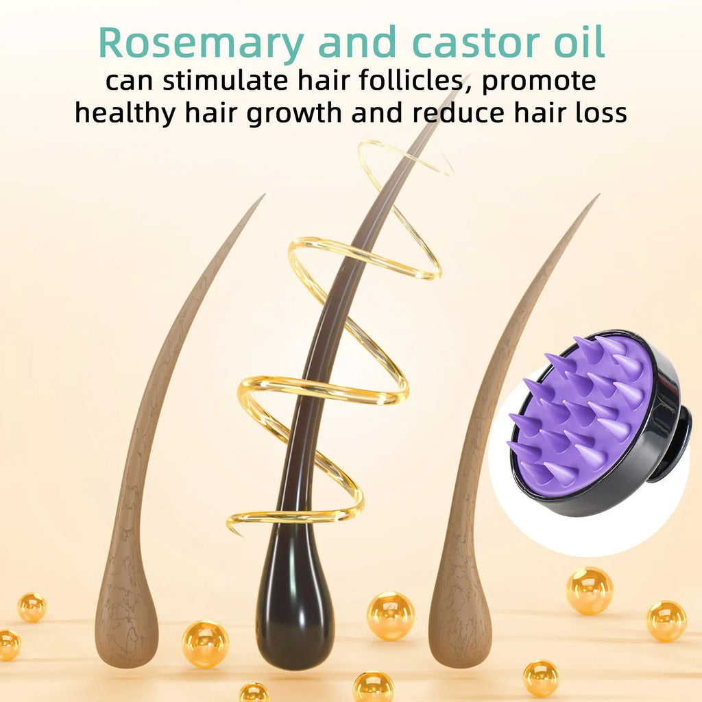 Bright yellow hair treatment oil bottle 118ml with massage brush attachment for dense hair conditioning