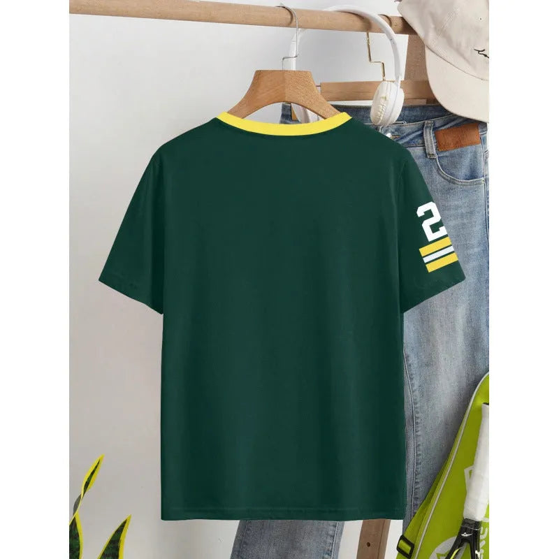Men's loose fit cotton T-shirt with digital printed letter design in red