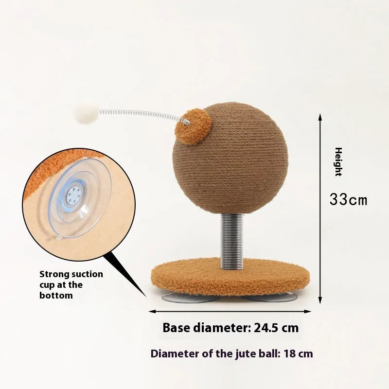 Anti-scratch cat toy tumbler with hemp rope construction and food-dispensing function