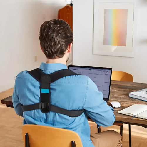 Black adjustable breathable posture correction strap for invisible back support.