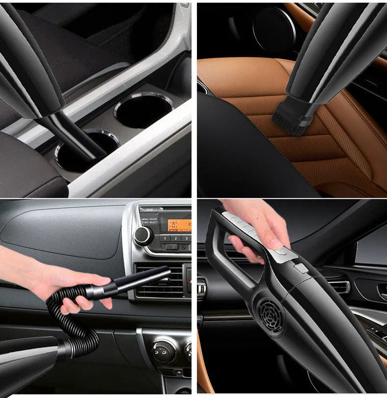 Black and orange car vacuum cleaner with cigarette lighter plug, 36cm length design