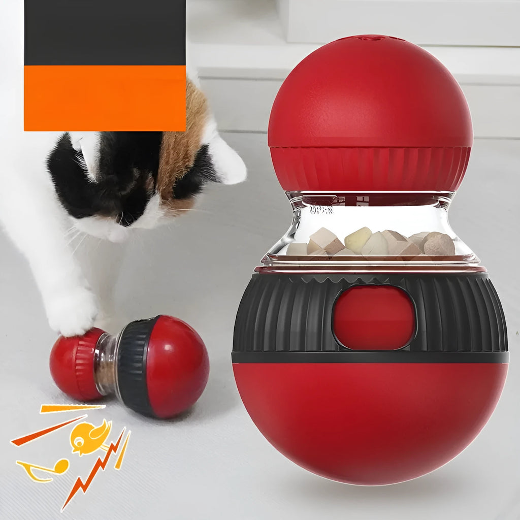 Rotating plastic cat toy with colourful super ball accessory showing 155mm diameter