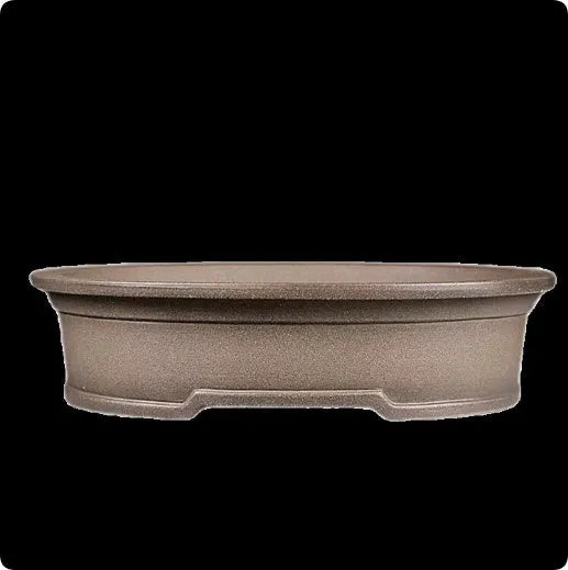 Handmade antique oval purple sand bonsai pot with dimensions 25x21x6.3 cm.