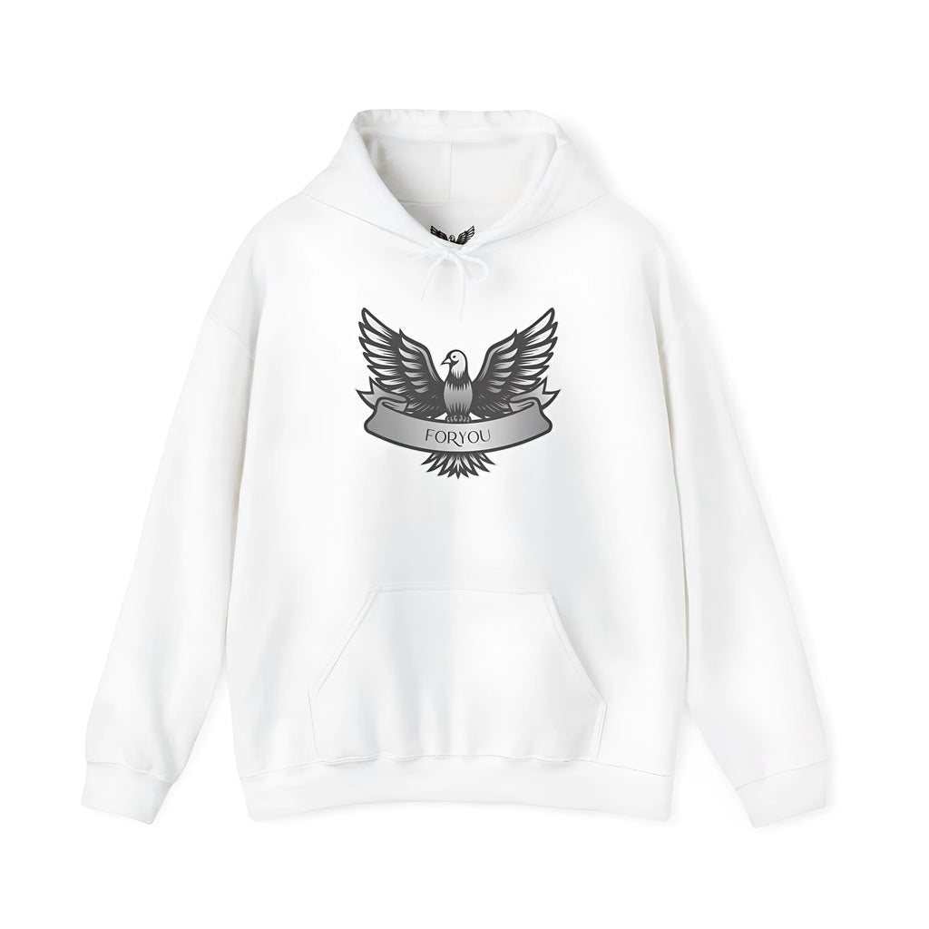 Solid colour cotton blend pullover hoodie with long sleeves and hood shown in white
