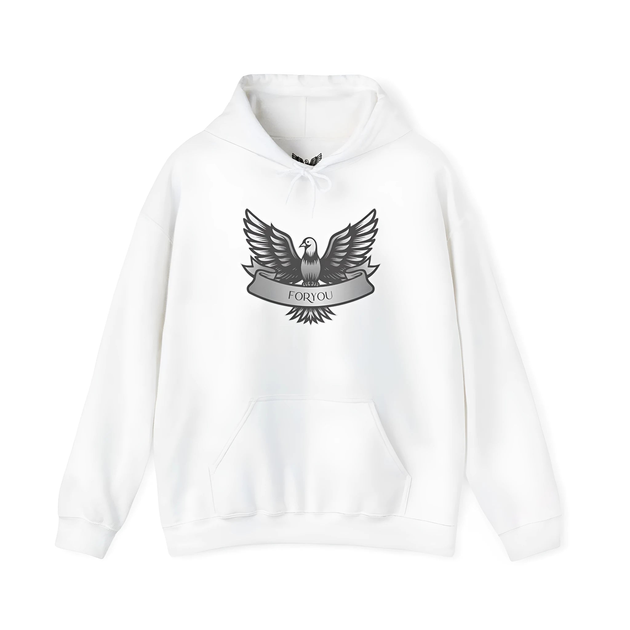 Solid colour cotton blend pullover hoodie with long sleeves and hood shown in white