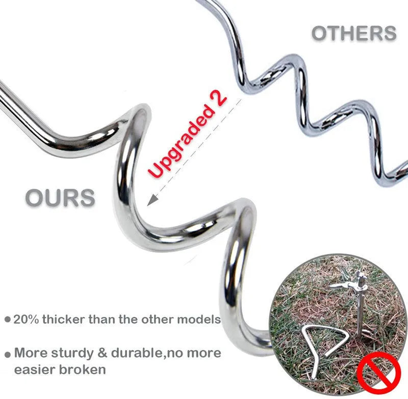 Medium spiral dog tie out stake made of solid steel for secure outdoor tethering in sandy soil