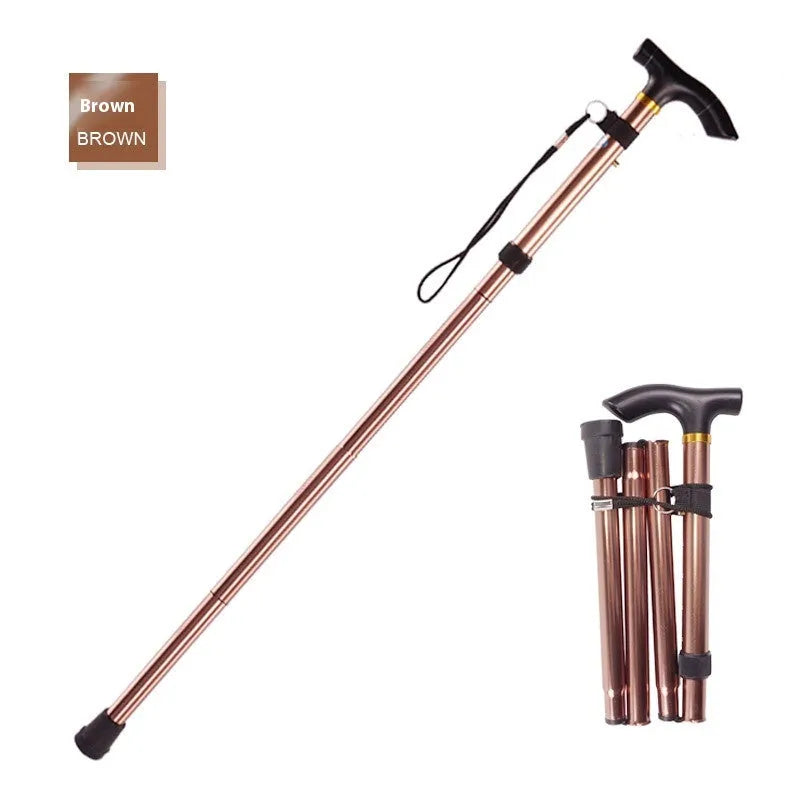 Aluminium folding walking cane with adjustable height and non-slip rubber tip