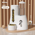 White automatic hamster drinking water feeder with integrated food basin on a stable base.