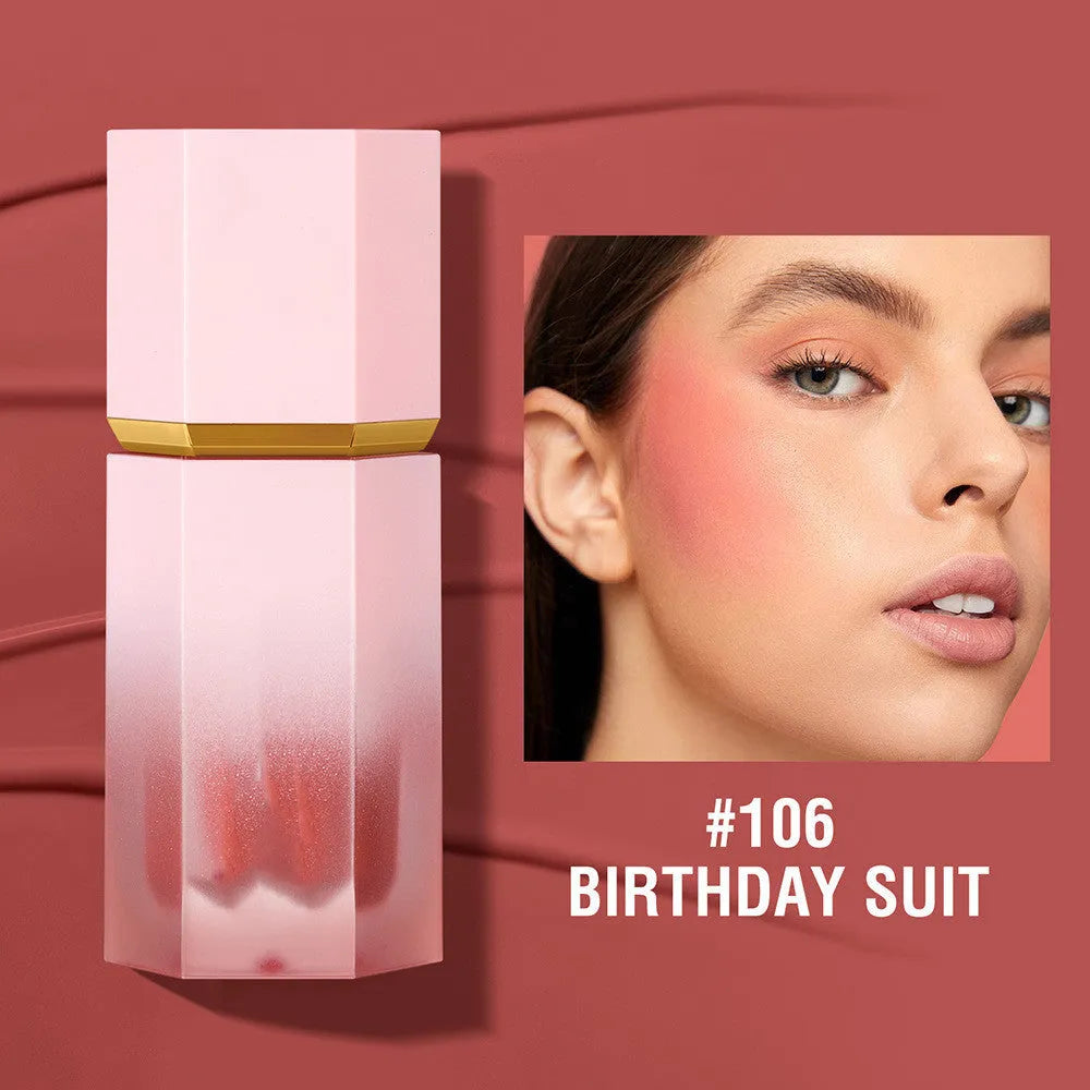Colourful liquid powder blusher in compact container with multiple style options for universal skin types