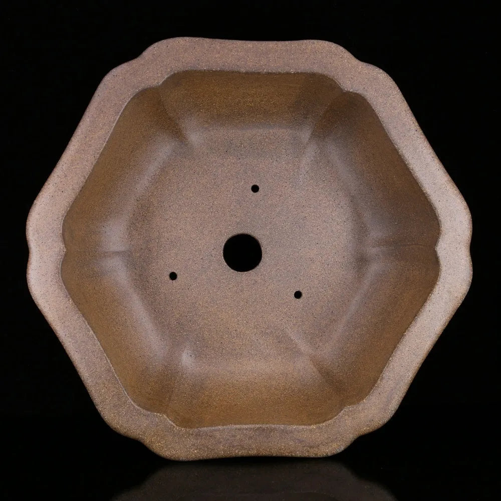 Handmade Yixing purple sand bonsai planter in large hexagonal design