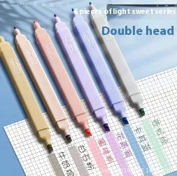Set of double-ended fluorescent marker pens showing fine fibre tip and broad chisel tip ends