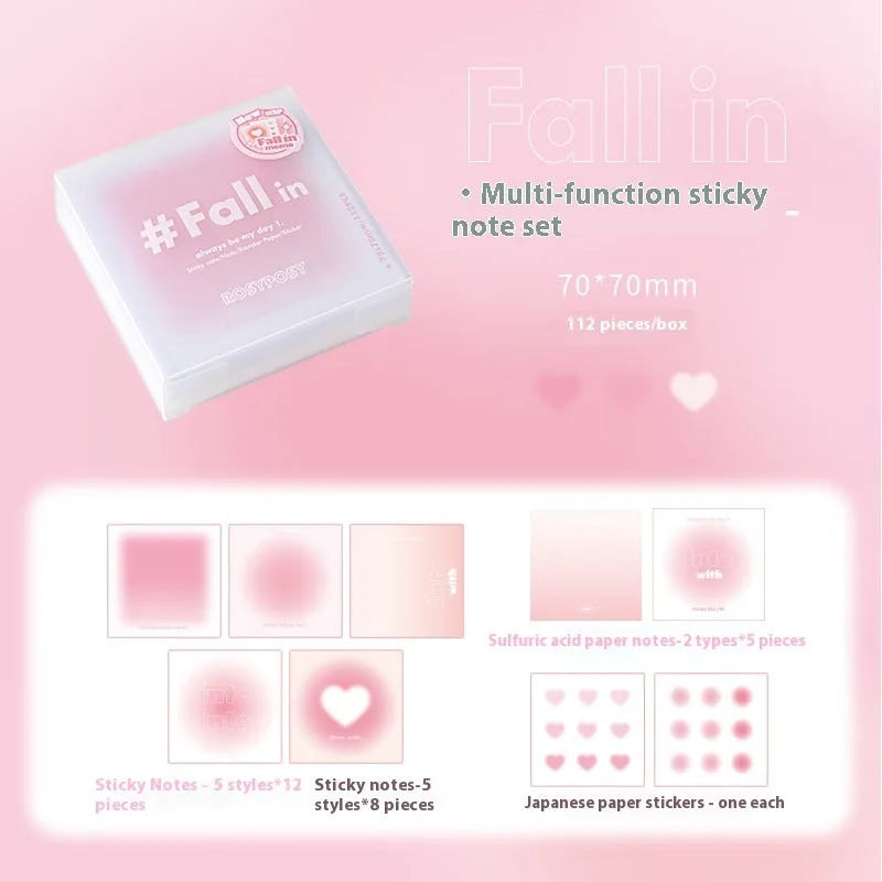 Square 70mm gradient parchment multifunctional notepad with blush cover showing interior papers