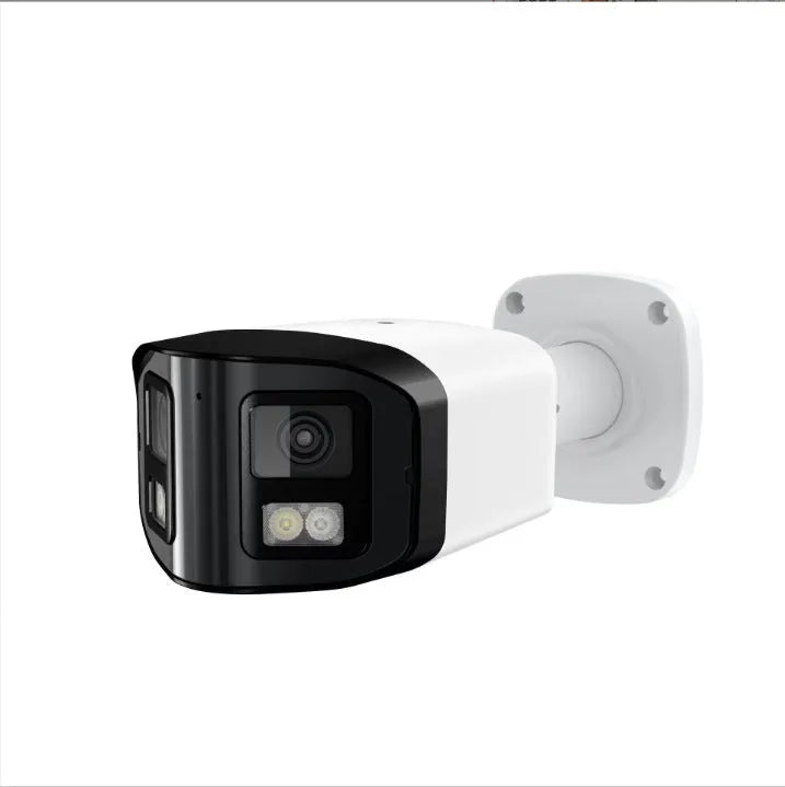 4MP dual-lens panoramic CCTV security camera with metal IP66 housing.