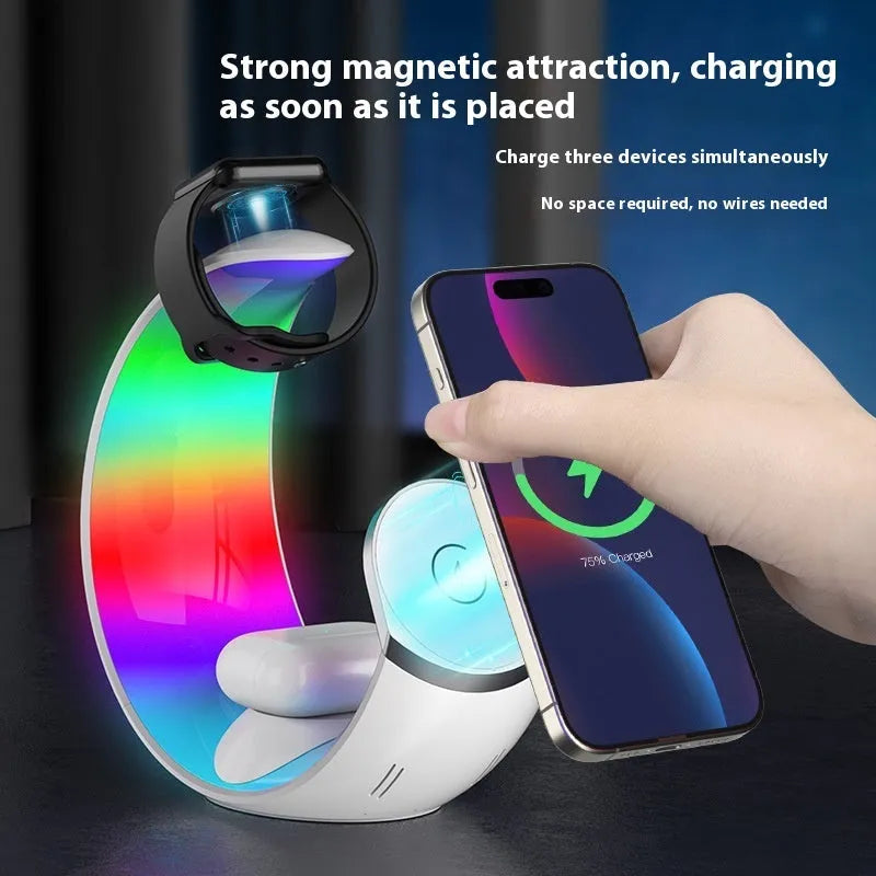 White 4-in-1 wireless ambience light and night lamp charger with QC3.0 Type-C output