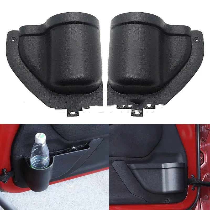 Black ABS plastic door storage box for Jeep Wrangler JK and JL model interior organisation.