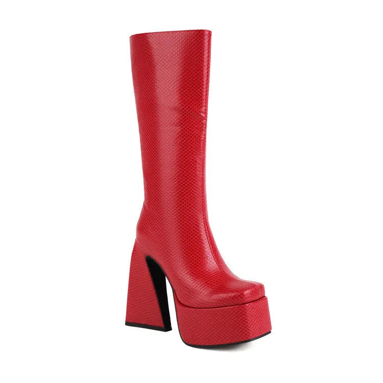 Women's fashion ankle boots in black, red, blue, and white colours with artificial PU upper