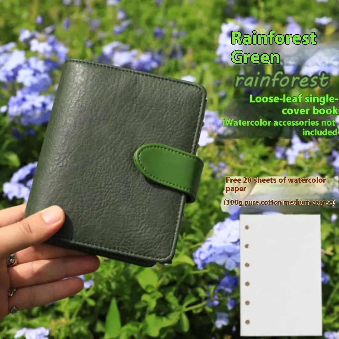 A7 size loose-leaf watercolour notebook in one of five colours: Avocado Green, Hazelnut Brown, Mango Pudding, Mocha Coffee, or Rainforest Green.