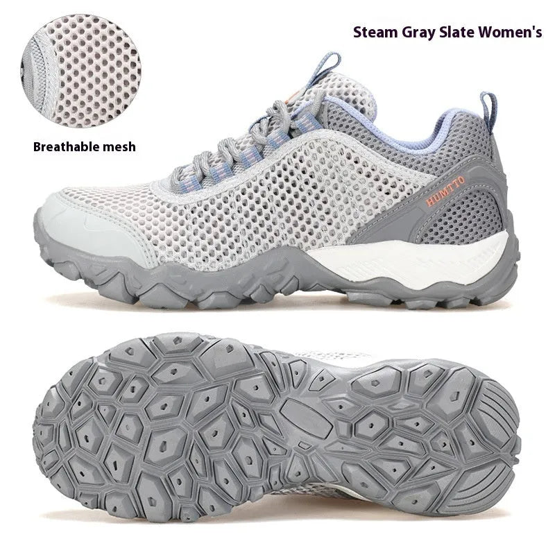 Breathable lightweight non-slip outdoor climbing boots with leather mesh upper and MD sole in sand colour for men