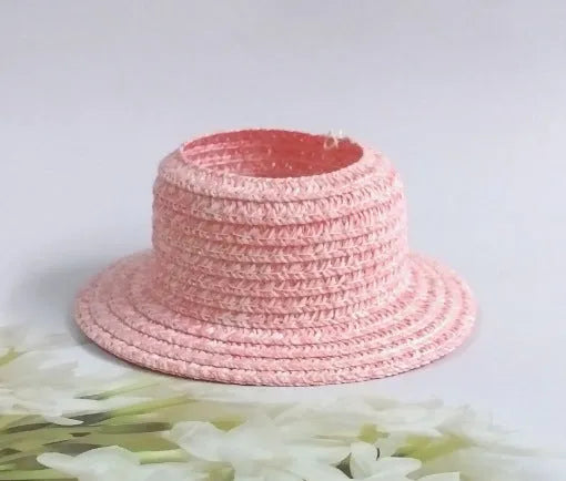 Papyrus straw hat in beige with curtain cloth ear leakage design for sun protection