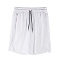 Men's white quick-drying mesh shorts with elastic waist and capri length for summer sports