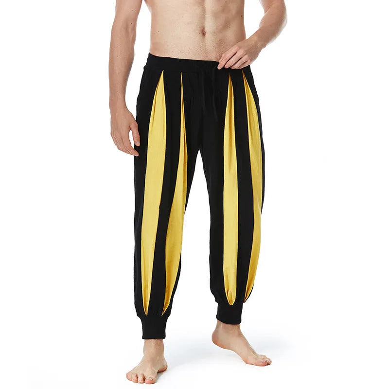 Men's straight-leg casual trousers in red, khaki, yellow, or brown colours.