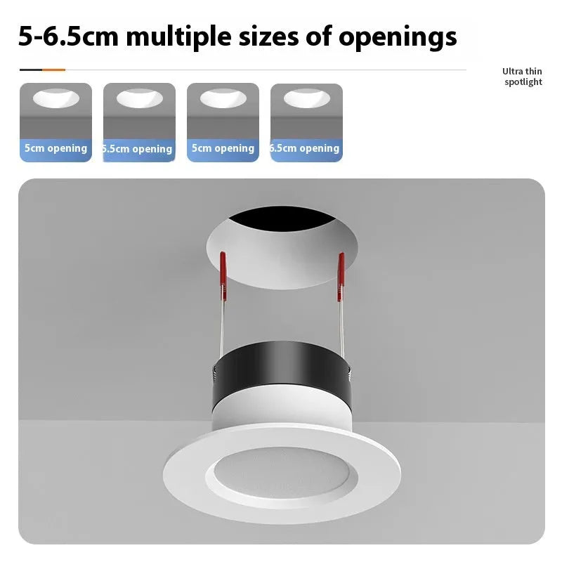 LED downlight recessed ceiling light aluminium ring 3W 5W 7W 50-65mm cut-out white warm variable colour