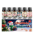 Christmas aromatherapy oil set showing six 60ml bottles with warm home fragrances