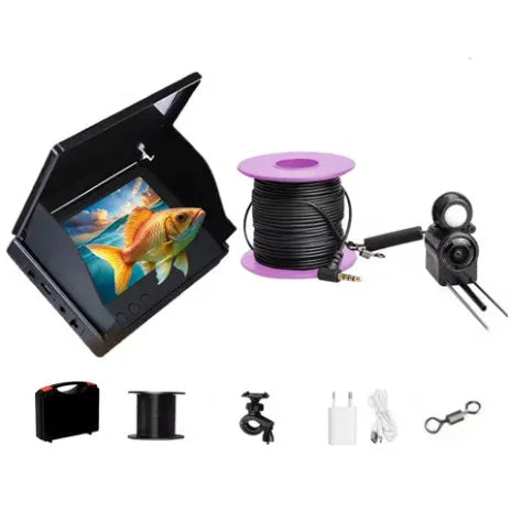 Underwater fish finder HD camera with 4.3-inch screen and temperature sensor on a fishing boat.