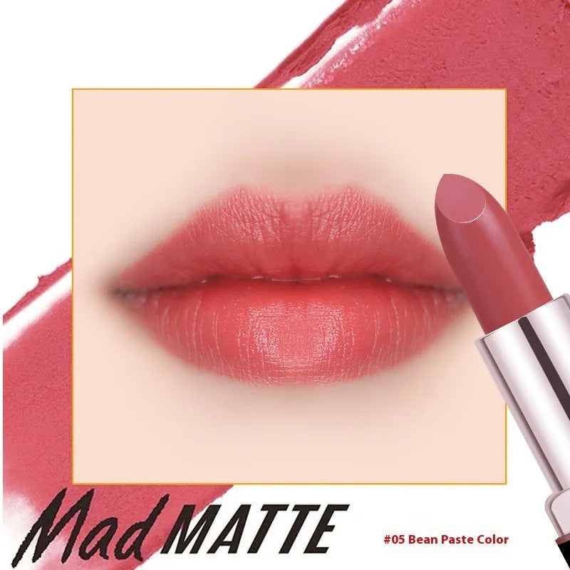 Fey Beauty non-stain matte lipstick in simple case, shades include cameo brown and milk tea colour.