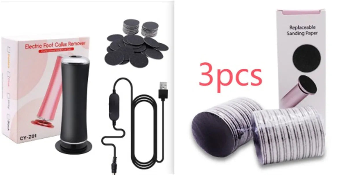 Electric foot callus remover with 60 replacement sandpaper discs, pink and black variants