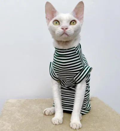 Green striped stretch fleece vest for dogs and cats, size XS to XXL