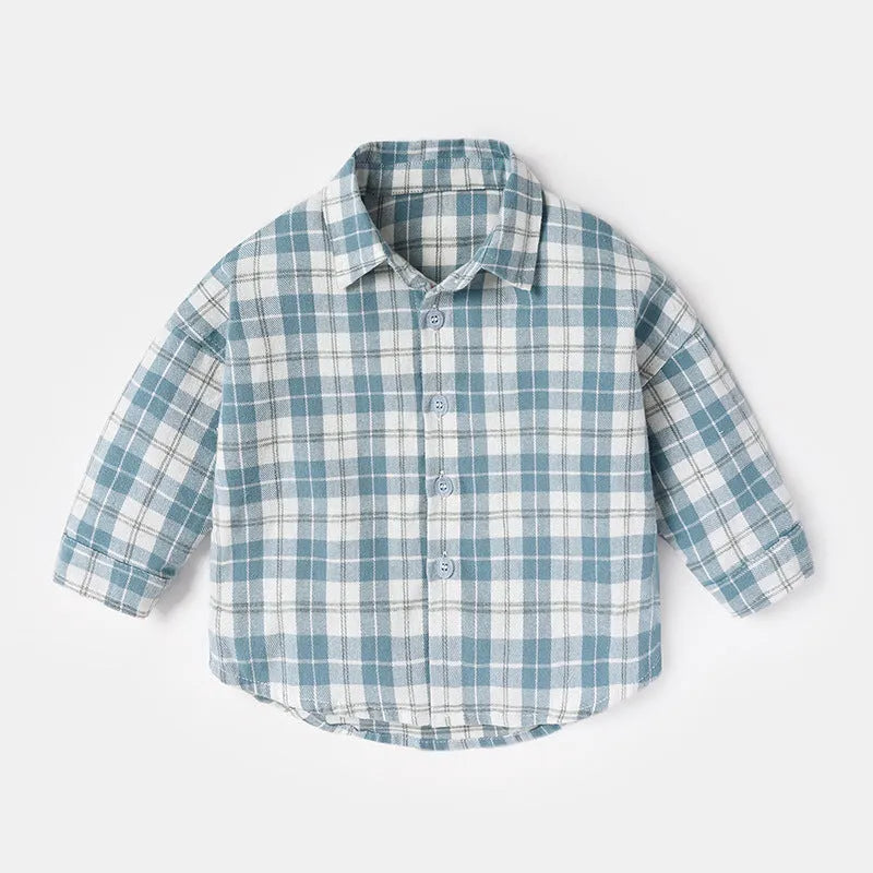 Boys' casual cotton shirt with a coloured lattice check pattern and long sleeves.
