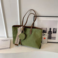 Large capacity polyester tote shoulder bag in horizontal square design with zipper compartment