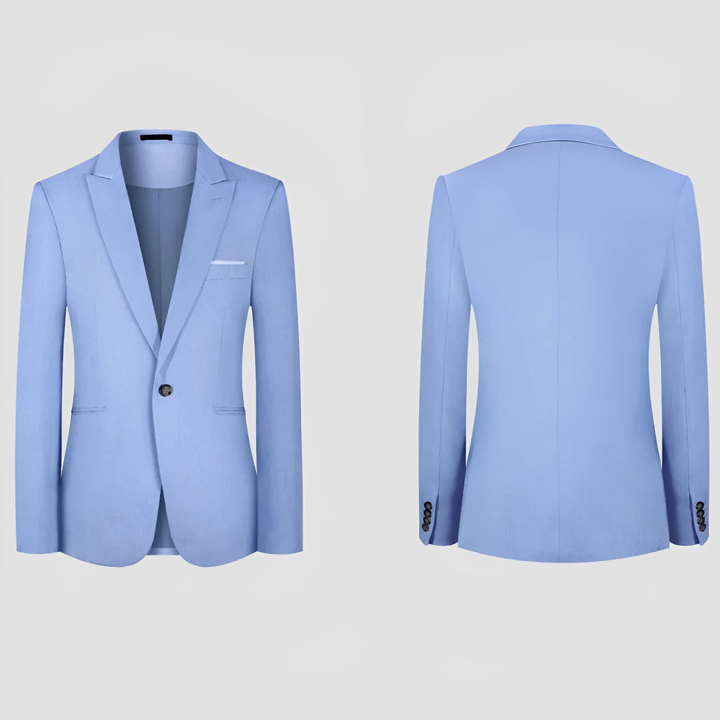 Men's casual western-style suit jacket in pink and light blue colours showing front view